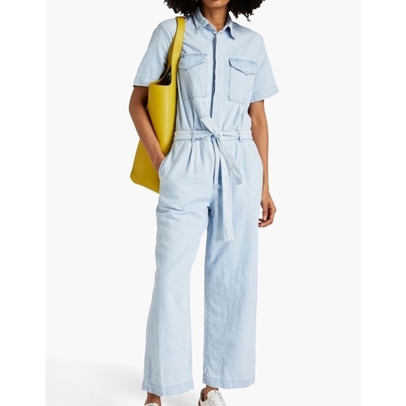 Rag & Bone Denim Jumpsuit Light Wash Belted Size Large - Picture 13 of 13